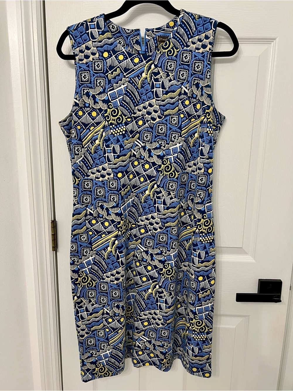 J. McLaughlin Blue and Yellow Geometric Midi Dress